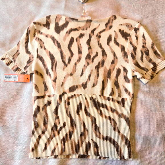 COLSIE Cropped Ribbed Waist Cream Brown Animal Print Headband Shirt Set Sz XS - Picture 2 of 7